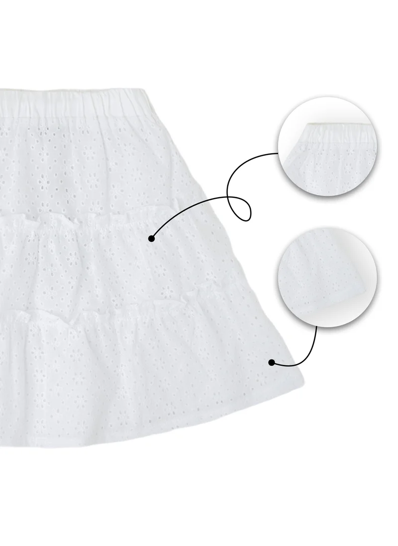 CANADA HOUSE Soft and Comfortable Casual Mini Flared Skirt for Girls White with an Elastic Waistband