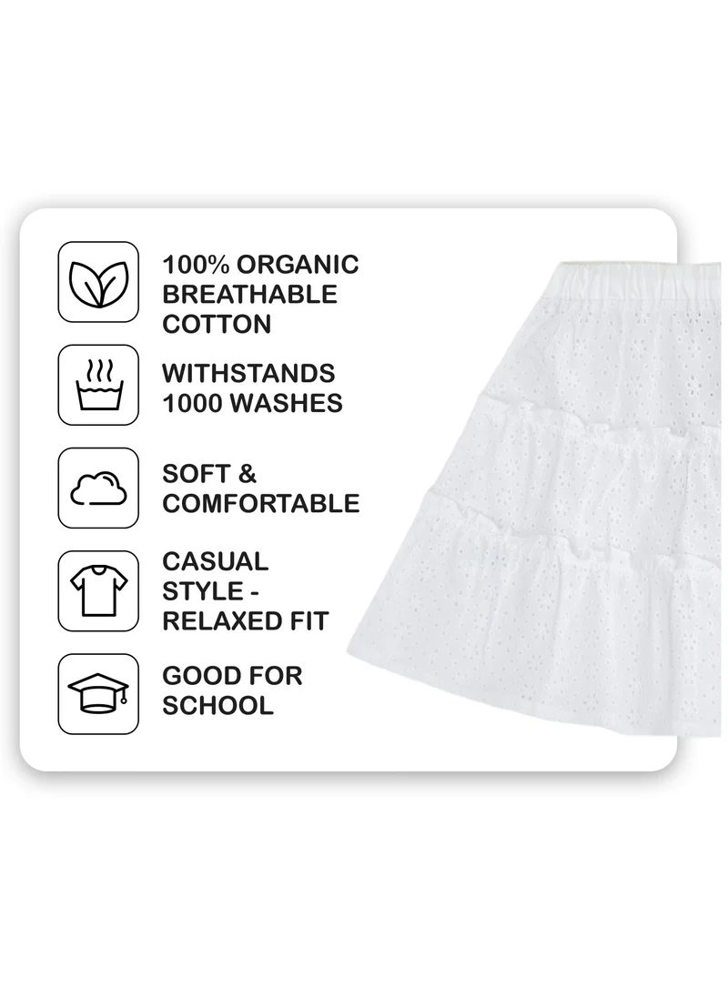 CANADA HOUSE Soft and Comfortable Casual Mini Flared Skirt for Girls White with an Elastic Waistband
