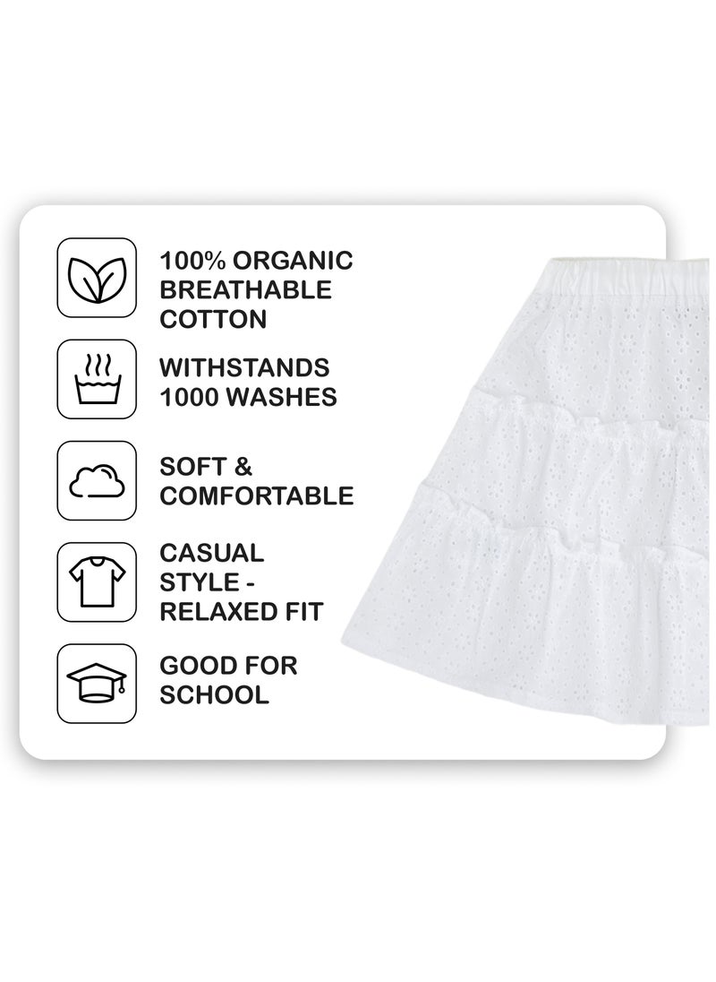 CANADA HOUSE Soft and Comfortable Casual Mini Flared Skirt for Girls White with an Elastic Waistband  - Image 3