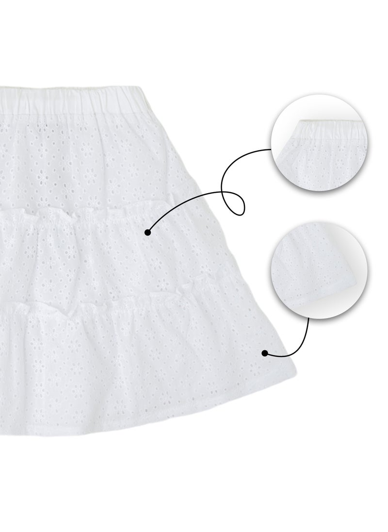 CANADA HOUSE Soft and Comfortable Casual Mini Flared Skirt for Girls White with an Elastic Waistband  - Image 4
