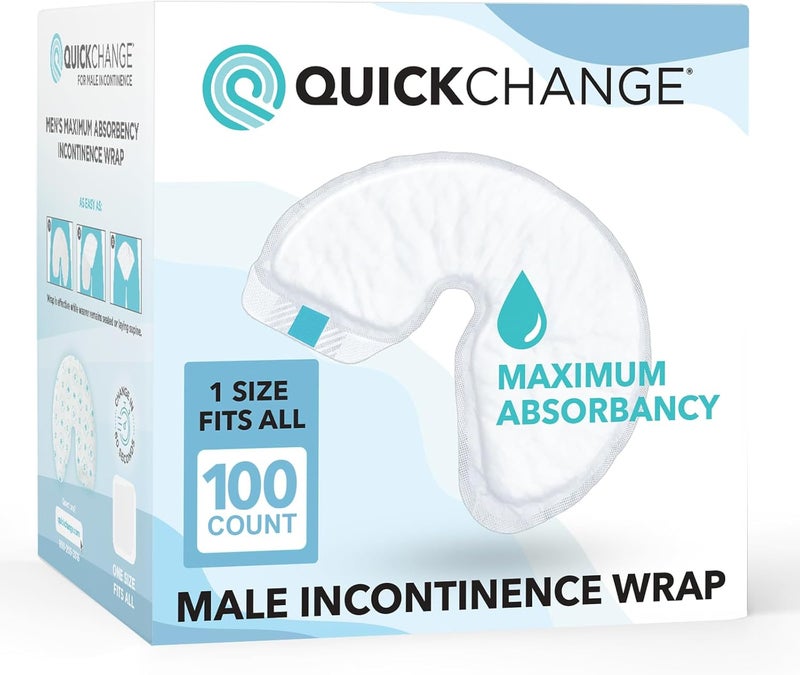QuickChange Mens Incontinence Wrap Maximum Absorbency Catheter Alternative for Males with Reduced Mobility 17 Ounce Capacity Adjustable Size 100Count - Image 1
