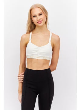 Reebok Women Sportswear Fit Brand Logo Padded Training Sports Bra, Ivory  - Image 1