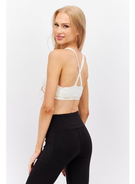 Reebok Women Sportswear Fit Brand Logo Padded Training Sports Bra, Ivory  - Image 2