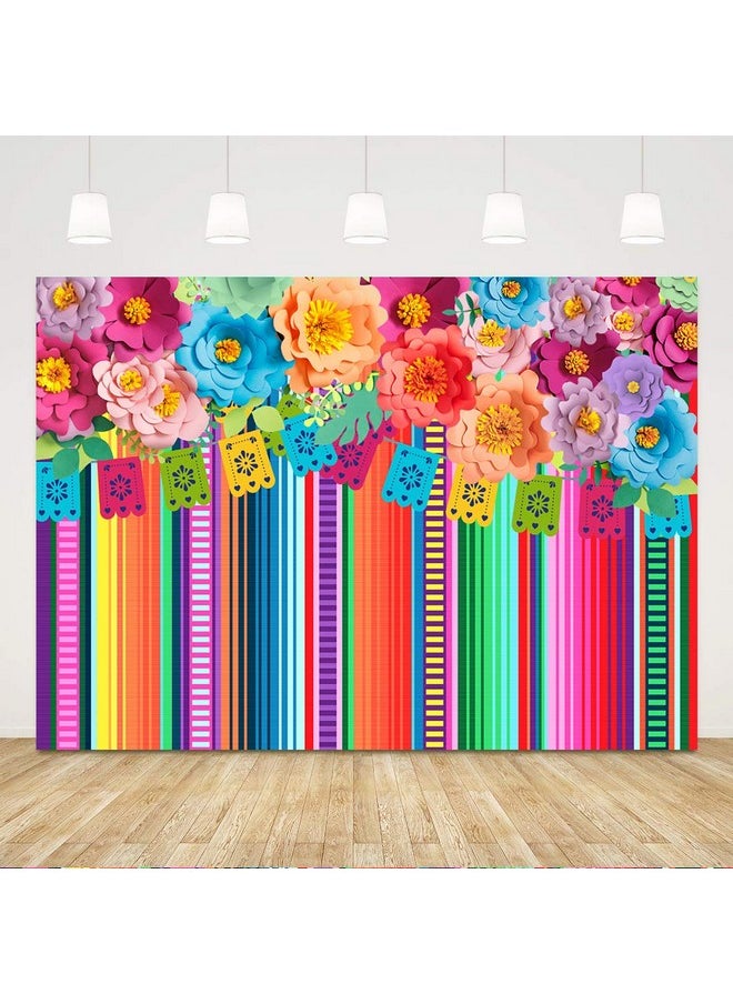 Ticuenicoa - 7X5Ft Mexican Fiesta Backdrop Photobooth Flowers Fiesta Background Drop Cinco De Mayo Backdrop For Pictures Floral Stripes Flags Birthday Party Mexican Party Decorations Photo Booth Props - Image 1