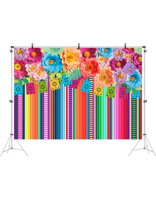 Ticuenicoa - 7X5Ft Mexican Fiesta Backdrop Photobooth Flowers Fiesta Background Drop Cinco De Mayo Backdrop For Pictures Floral Stripes Flags Birthday Party Mexican Party Decorations Photo Booth Props - Image 1
