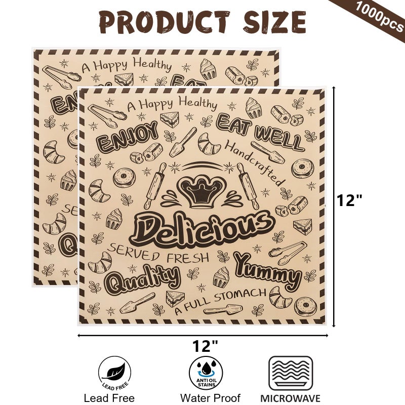 DEAYOU 1000 Pcs Deli Wax Paper Sheets, 12"x12" Grease Resistant Food Basket Liners, Kraft Newsprint Square Sandwich Wrapping Paper for Bread, Burger, Hot Dog, Cookies, Baking, Picnic - Image 2