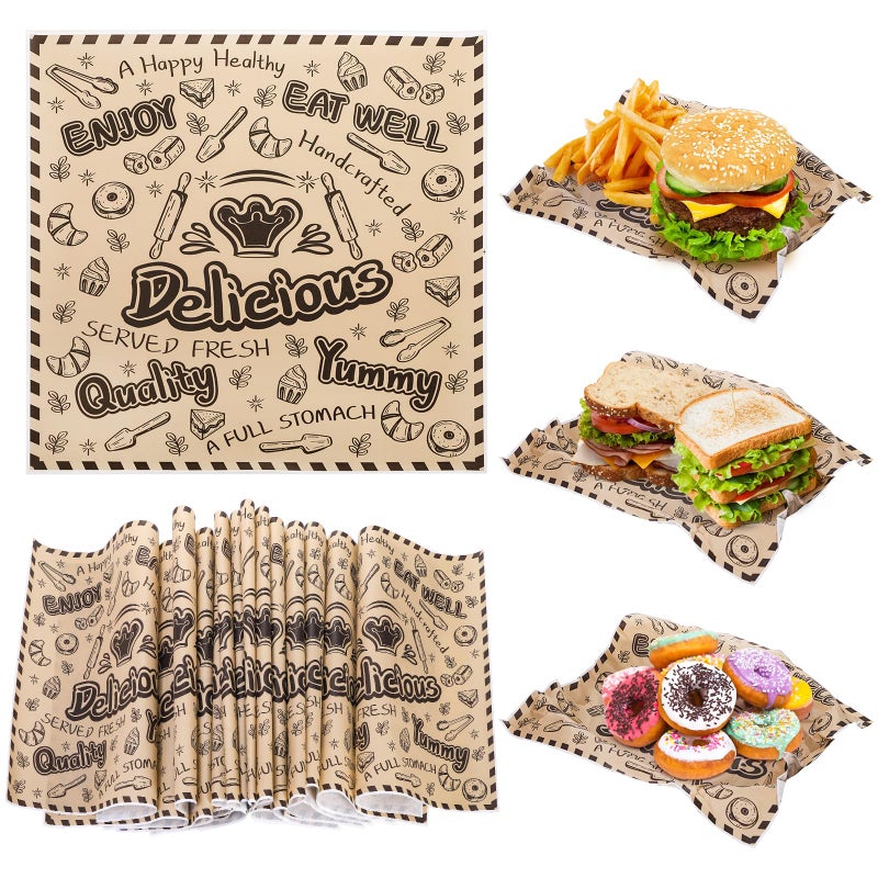 DEAYOU 1000 Pcs Deli Wax Paper Sheets, 12"x12" Grease Resistant Food Basket Liners, Kraft Newsprint Square Sandwich Wrapping Paper for Bread, Burger, Hot Dog, Cookies, Baking, Picnic - Image 3