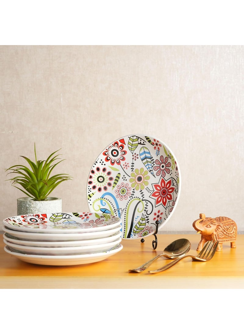 Caffeine Caffeine Ceramic Stoneware Handmade Multicolor Flower Design Quarter Plate (Set of 6 Microwave & Dishwasher Safe)  - Image 1
