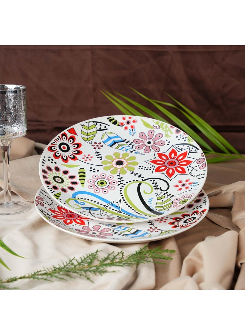 Caffeine Caffeine Ceramic Stoneware Handmade Multicolor Flower Design Quarter Plate (Set of 6 Microwave & Dishwasher Safe)  - Image 3