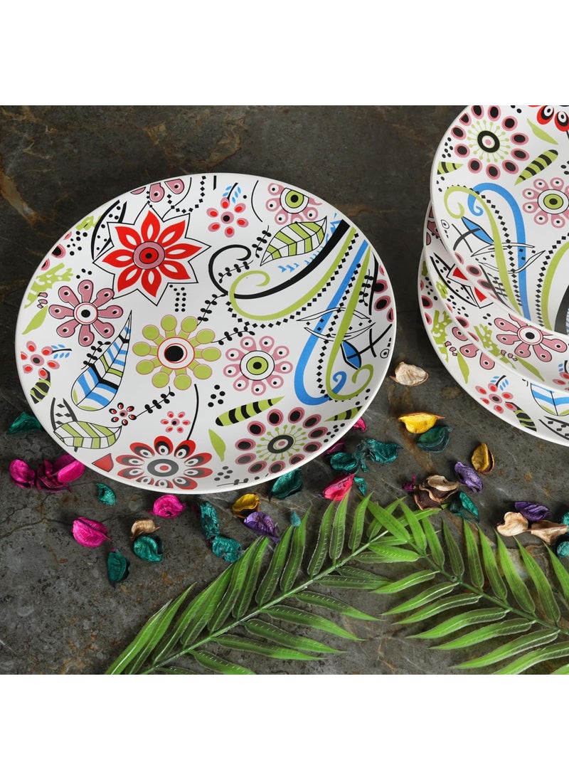 Caffeine Caffeine Ceramic Stoneware Handmade Multicolor Flower Design Quarter Plate (Set of 6 Microwave & Dishwasher Safe)  - Image 2