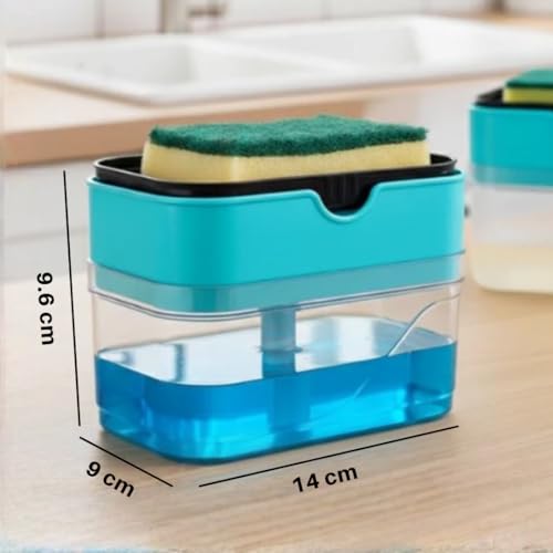 Solitude Soap Dispenser - Sponge Holder Dish Sink Dishwashing Liquid Instant Refill Durable 2-in-1 Soap Dispenser with 2 Sponge & 2 Dishwash Cloth for Kitchen, Liquid Dish Wash Pump Dispenser (400ml) - Image 2