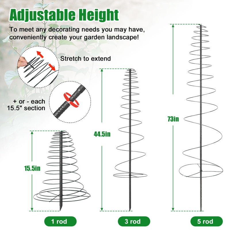 VRIEZOP Spiral Frame Trellis for Climbing Plants Outdoor -72" Tall Heavy Duty Metal Garden Plant Tower Support with Anti-Tip Center Pole,for Pole Bean,Berry,Cucumber,Sweet Peas,Clematis,Potted Plants,Vines - Image 5