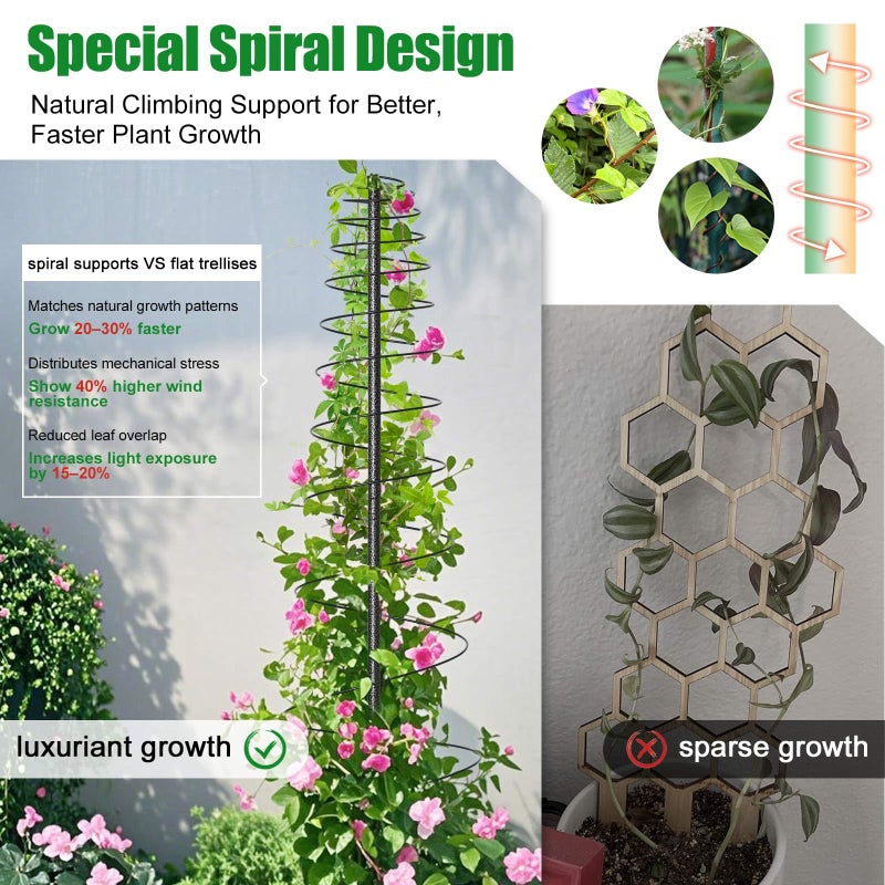 VRIEZOP Spiral Frame Trellis for Climbing Plants Outdoor -72" Tall Heavy Duty Metal Garden Plant Tower Support with Anti-Tip Center Pole,for Pole Bean,Berry,Cucumber,Sweet Peas,Clematis,Potted Plants,Vines - Image 3