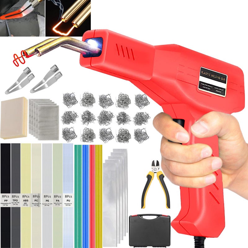 Ghguole 150W Plastic Welding Kit&Plastic Welder,2 in1 Plastic Welder Gun Soldering Kit,Hot Stapler Plastic Welding Car Bumper Repair Kit with 64pcs Plastic Welding Rods&800pcs Staples for Plastic Crack Repair - Image 1