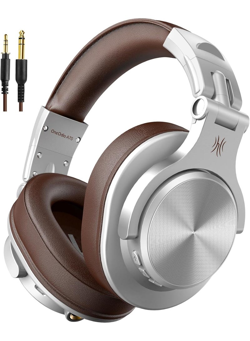 OneOdio A70 Bluetooth Over-Ear Headphones - Dual Wired/Wireless Studio Recording Headphones with SharePort, Foldable Stereo Sound for Electric Drum, Piano & Guitar (Silver) - Image 1