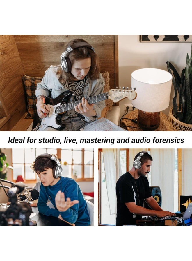 OneOdio A70 Bluetooth Over-Ear Headphones - Dual Wired/Wireless Studio Recording Headphones with SharePort, Foldable Stereo Sound for Electric Drum, Piano & Guitar (Silver) - Image 5