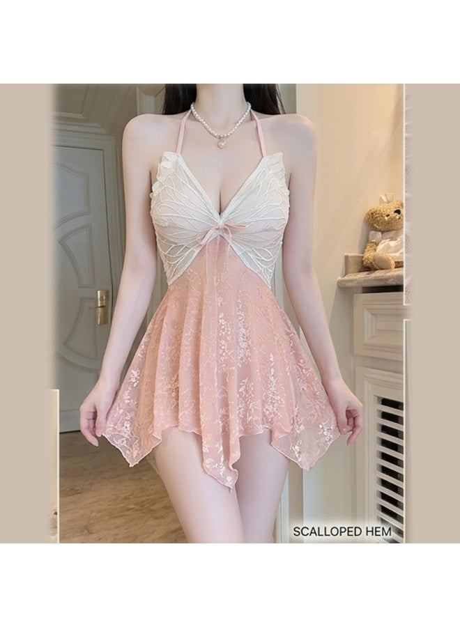 Caprisious Elegant Butterfly Lace Halter Chemise - Floral Velvet Sleepwear - Image 2