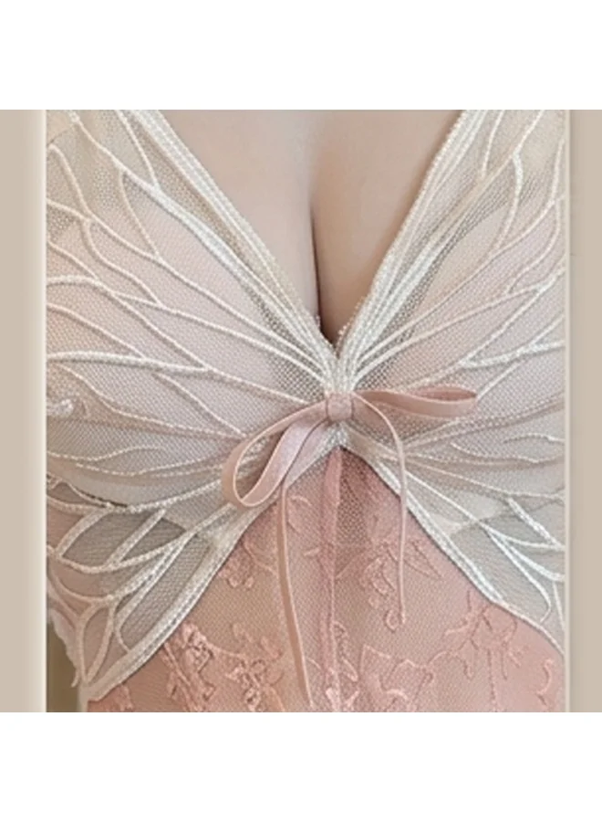 Caprisious  Elegant Butterfly Lace Halter Chemise - Floral Velvet Sleepwear for Women | Best Price UAE