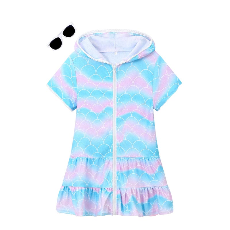 LUCKYGAL Girls Swimsuit Cover Up Zip-Up Swim Coverup Mermaid Terry Beach Bathing Suit Wraps, Size 8 9 - Image 1