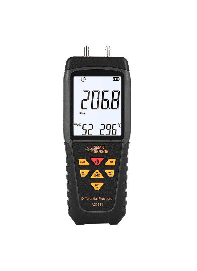 SMART SENSOR AS511B Digital Differential Pressure Gauge -206.8~206.8KPA Manometer Dual Port Air Gas Pressure Tester  - Image 1