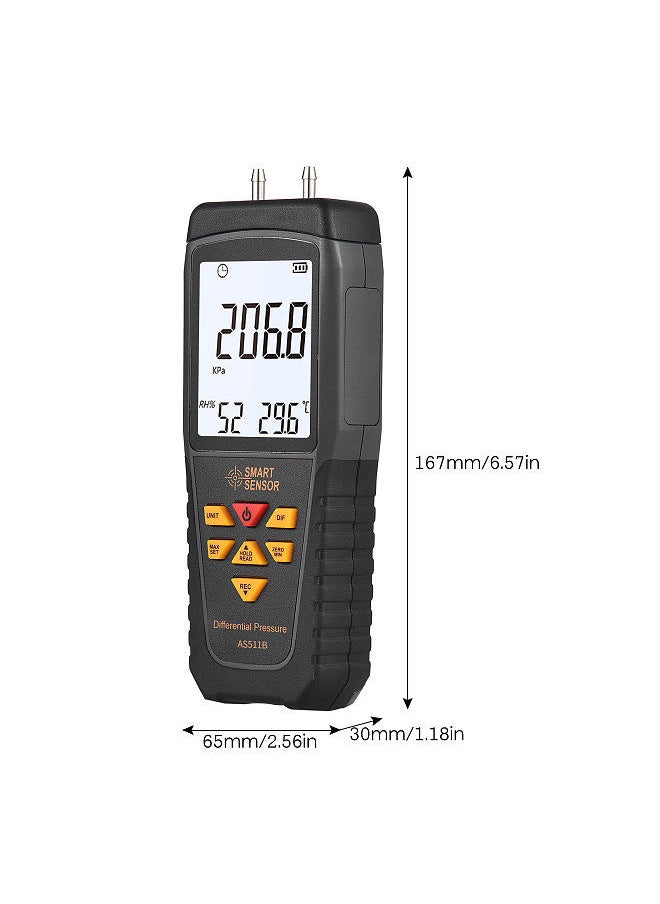 SMART SENSOR AS511B Digital Differential Pressure Gauge -206.8~206.8KPA Manometer Dual Port Air Gas Pressure Tester  - Image 4