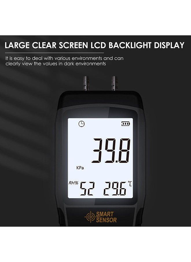 SMART SENSOR AS511B Digital Differential Pressure Gauge -206.8~206.8KPA Manometer Dual Port Air Gas Pressure Tester  - Image 3