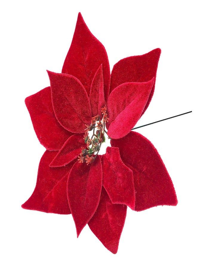 M2cbridge Artificial Christmas Flowers Red Velvet Poinsettia Floral Picks for Christmas Wreath Tree Ornaments(12PCS Thick Red Velvet) - Image 3