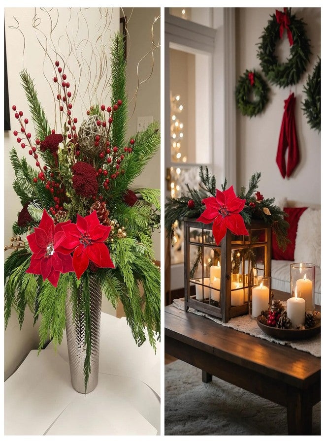 M2cbridge Artificial Christmas Flowers Red Velvet Poinsettia Floral Picks for Christmas Wreath Tree Ornaments(12PCS Thick Red Velvet) - Image 5