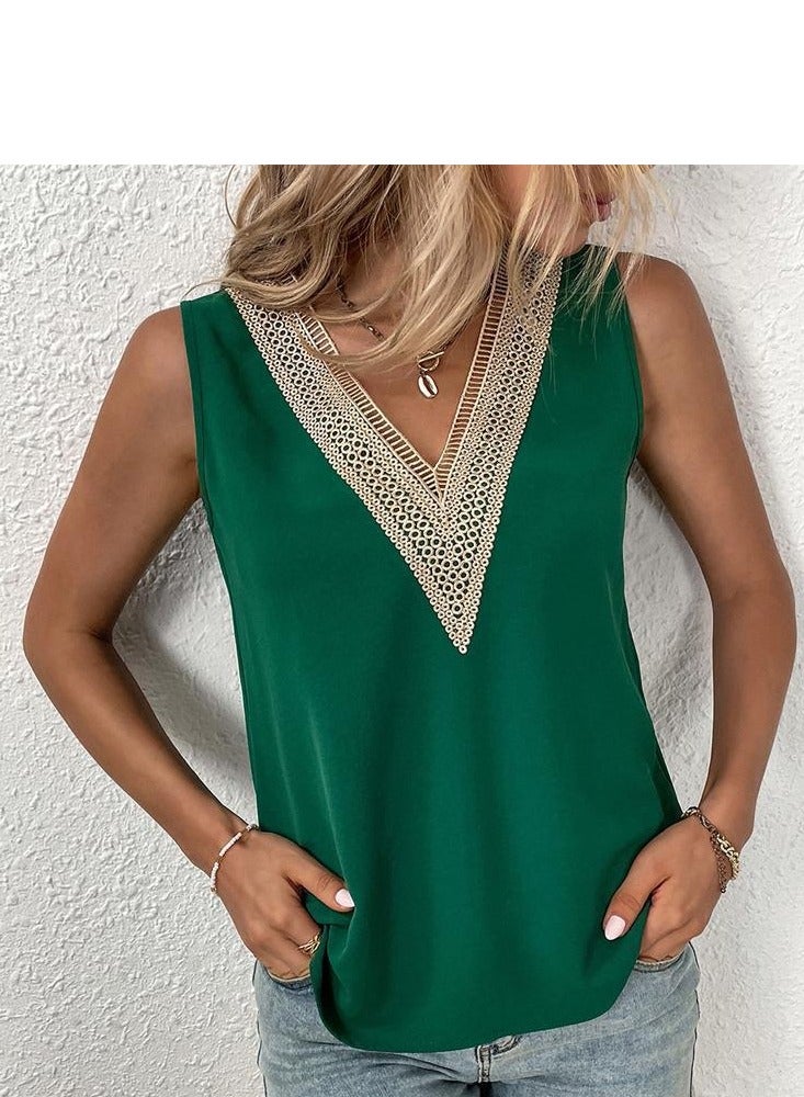 Shougu New Sleeveless V-neck Patchwork Minimalist Shirt For Women - Image 3