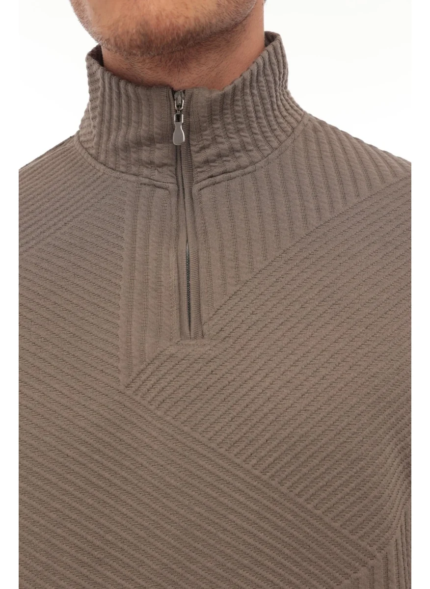 ميرون Mink Jacquard Quilted Zippered Regular Fit Sweatshirt - 2439
