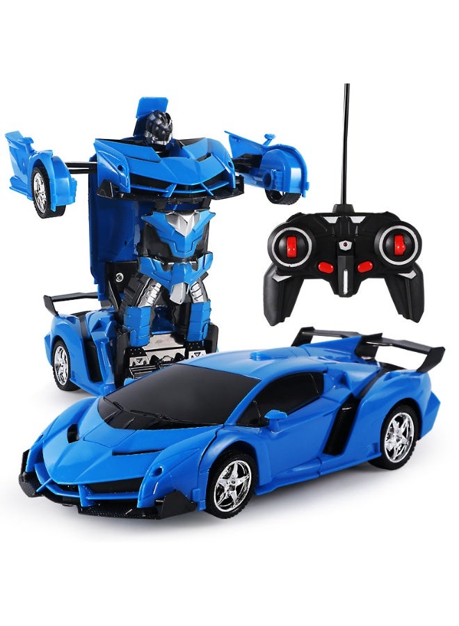 يونيكبيبي سيارة تحكم عن بعد قابلة للتحول 2 في 1 باللون الأزرق، روبوت وسيارة ألعاب للأطفال، إضاءة وامضة، دوران 360 درجة، بطارية مزدوجة قابلة للشحن، تصميم قوي من مواد ABS، سهلة الاستخدام