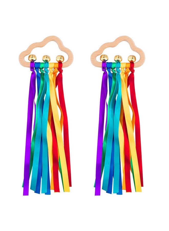 FPVERA Baby Sensory Ribbon Ring Toys 2Pcs Rainbow Ribbon Rattle Natural Wooden Ribbon Ring Molar Wood Circle Newborn Teether Sensory Montessori Toy For 612 Month Babies Toddler  - Image 1