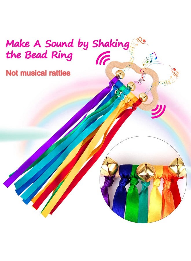 FPVERA Baby Sensory Ribbon Ring Toys 2Pcs Rainbow Ribbon Rattle Natural Wooden Ribbon Ring Molar Wood Circle Newborn Teether Sensory Montessori Toy For 612 Month Babies Toddler  - Image 3