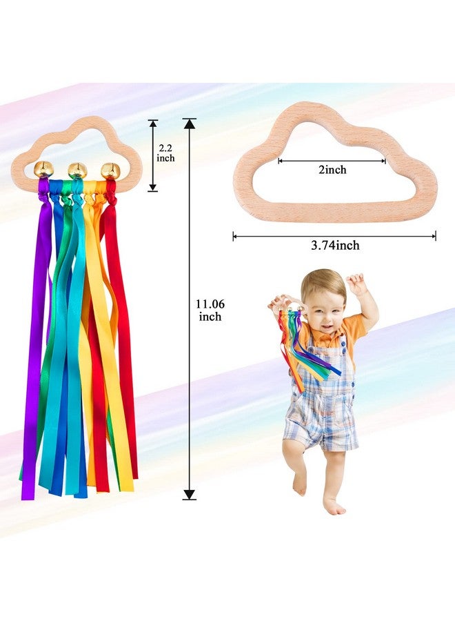 FPVERA Baby Sensory Ribbon Ring Toys 2Pcs Rainbow Ribbon Rattle Natural Wooden Ribbon Ring Molar Wood Circle Newborn Teether Sensory Montessori Toy For 612 Month Babies Toddler  - Image 5