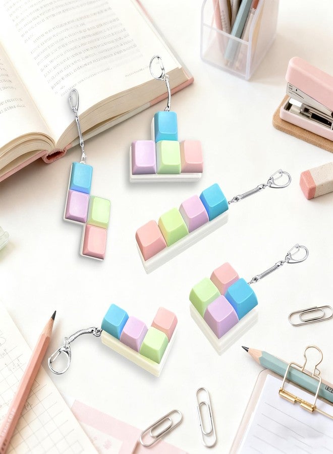 IIDEA 5 Pcs Keyboard Fidget Toy,Mechanical Key Board Button Clicker Keychain,Keycap Clicky Stress Relief Gift Office Toy to Pass The Time(Macaron Colors) - Image 4