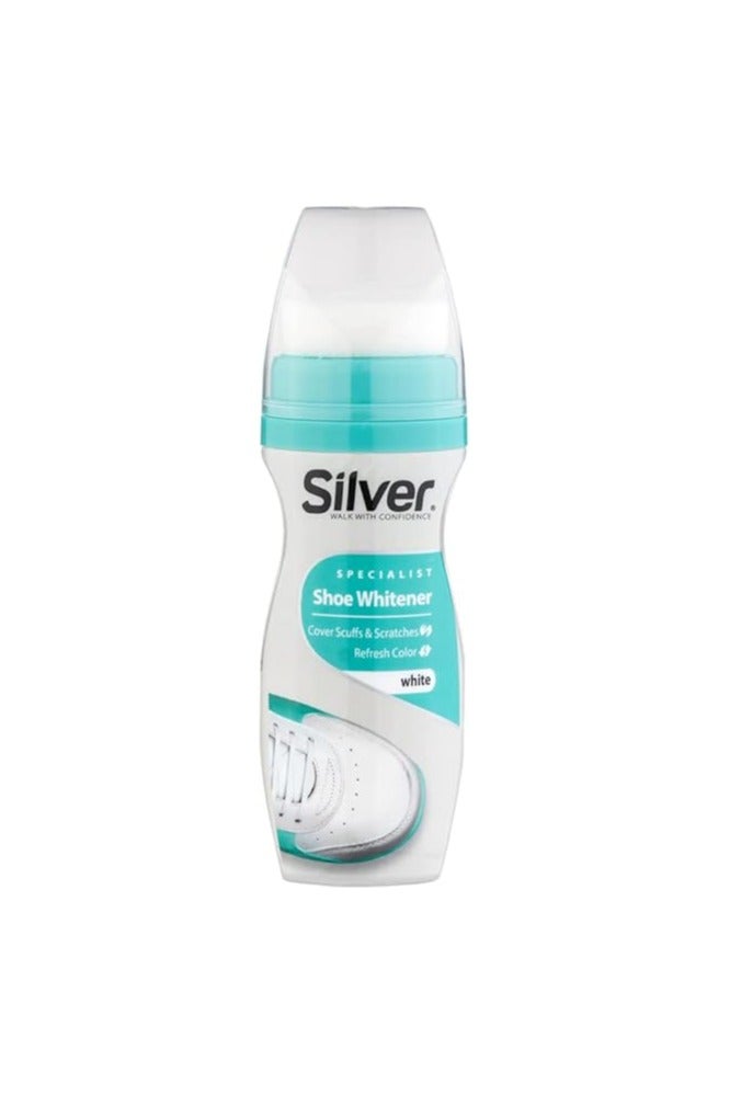 سيلفر إكسبريس ملمع أحذية مع سطح إسفنجي - ملمع أحذية سائل فوري للأحذية والأحذية الطويلة والمزيد - 75 مل، أبيض - Image 1