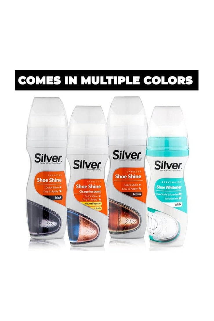 سيلفر إكسبريس ملمع أحذية مع سطح إسفنجي - ملمع أحذية سائل فوري للأحذية والأحذية الطويلة والمزيد - 75 مل، أبيض - Image 5
