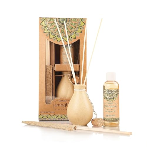 Amogha IRIS Amogha Reed Diffuser | 100ml Fragrance Oil + 8N Reed Sticks | Long-Lasting Aromatherapy Diffuser for Home & Office | Smoke-Free, Flame-Free Air Freshener | Ideal for Gifting (Lemon Grass) - Image 1