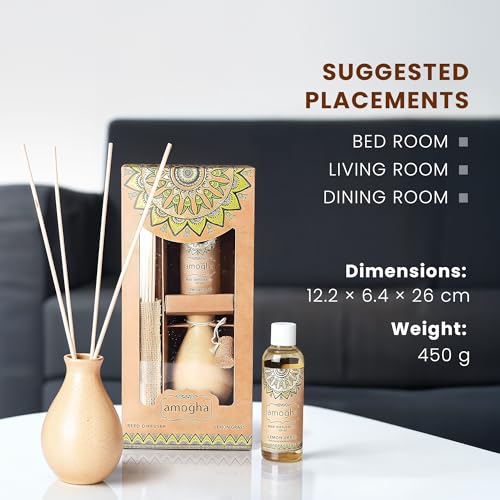 Amogha IRIS Amogha Reed Diffuser | 100ml Fragrance Oil + 8N Reed Sticks | Long-Lasting Aromatherapy Diffuser for Home & Office | Smoke-Free, Flame-Free Air Freshener | Ideal for Gifting (Lemon Grass) - Image 5