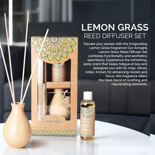 Amogha IRIS Amogha Reed Diffuser | 100ml Fragrance Oil + 8N Reed Sticks | Long-Lasting Aromatherapy Diffuser for Home & Office | Smoke-Free, Flame-Free Air Freshener | Ideal for Gifting (Lemon Grass) - Image 3
