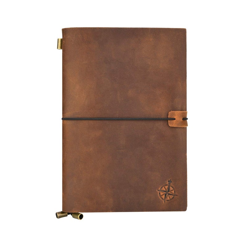 WANDERINGS A5 Travelers Notebook/Handcrafted Genuine Leather Journal - 6"x8.5"/15cmx22cm. This Refillable Travel Journal is Rugged Enough to Capture All Life's Adventures. 120 GSM Blank Inserts - Image 2