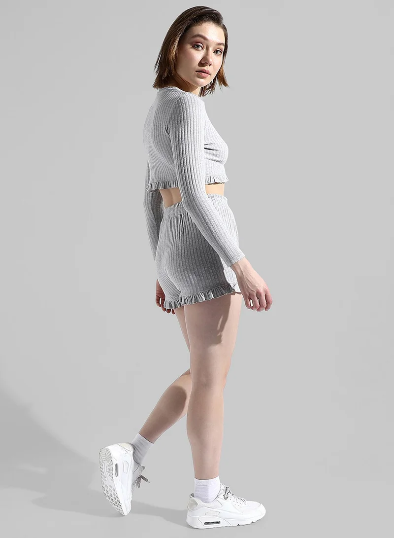 PINACOLADA Women's Light Grey Ribbed Co-Ord Set