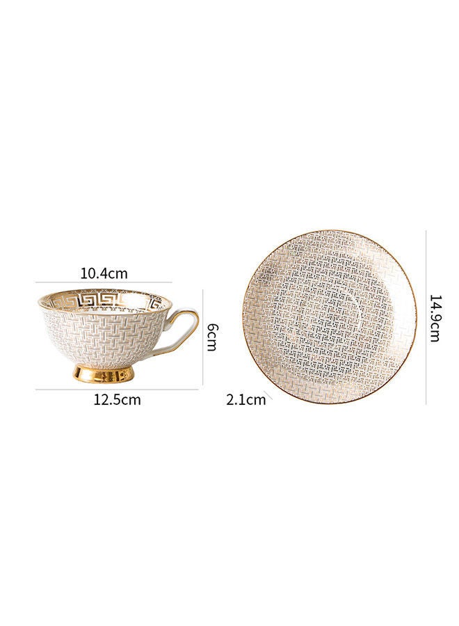 NIBEMINENT Woven Textured Gold Thread Coffee Cup And Plate Multicolour 220ml - Image 2