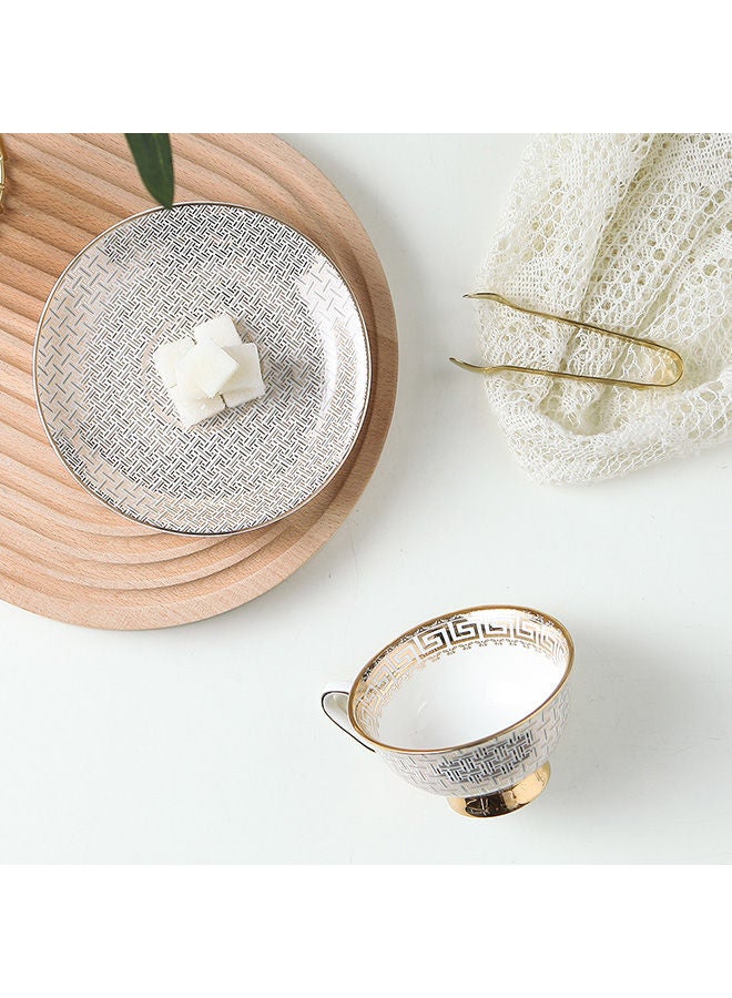 NIBEMINENT Woven Textured Gold Thread Coffee Cup And Plate Multicolour 220ml - Image 4