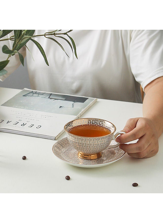 NIBEMINENT Woven Textured Gold Thread Coffee Cup And Plate Multicolour 220ml - Image 5