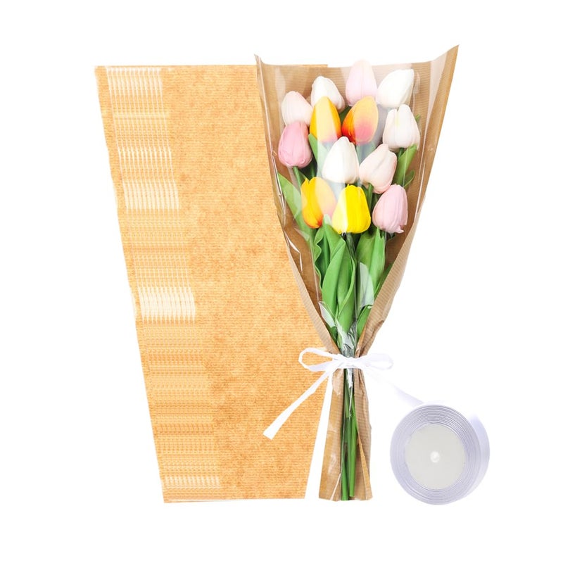 HSONAIGEE 50 Pieces Flower Bouquet Wrapping Paper 177 x 95 Inch Small Flower Bags for Bouquets Kraft Floral Wrap Sleeves with Ribbons for Home Mothers Day Wedding Flower Bar Supplies - Image 2