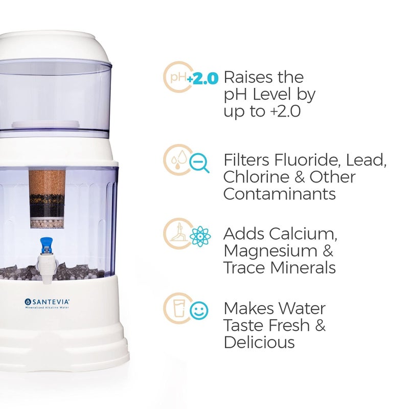 Santevia Gravity Water System Filter | at Home Water Filter That Makes Water Alkaline and Adds Minerals | Chlorine and Fluoride Filter (Countertop Model) - Image 2