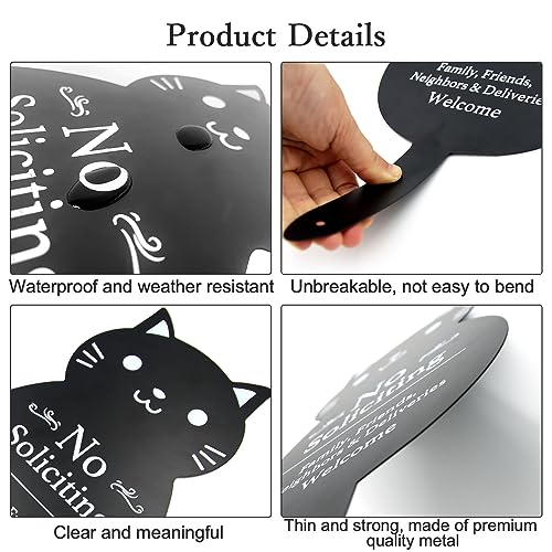 Handook No Soliciting Sign for House Funny Metal No Soliciting Yard Sign, 16.5"x7.1" Black Cat No Solicitation Sign for Home and Business - Image 2