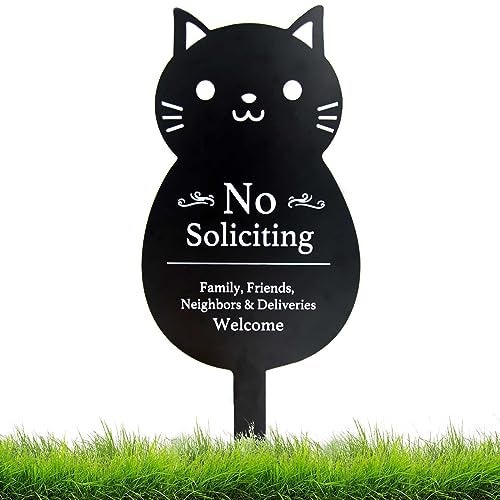 Handook No Soliciting Sign for House Funny Metal No Soliciting Yard Sign, 16.5"x7.1" Black Cat No Solicitation Sign for Home and Business - Image 1