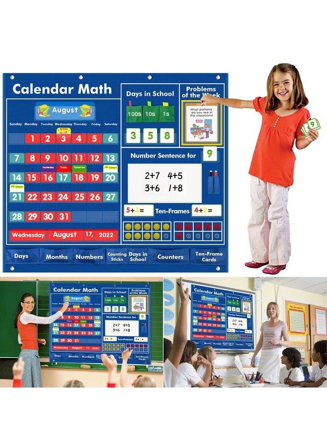 KIKIGOAL - Daily Math Calendar Classroom Pocket Chart Educational Pocket Chart Teaching Materials For Daily Math Activities All About Number Activities For Elementary And Pre-School - Image 1